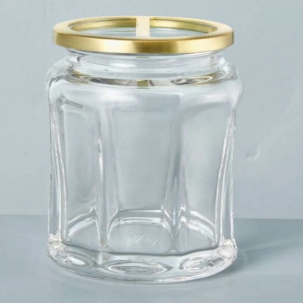 Hearth & Hand Faceted Glass Toothbrush Holder with Gold Tone Metal Divider